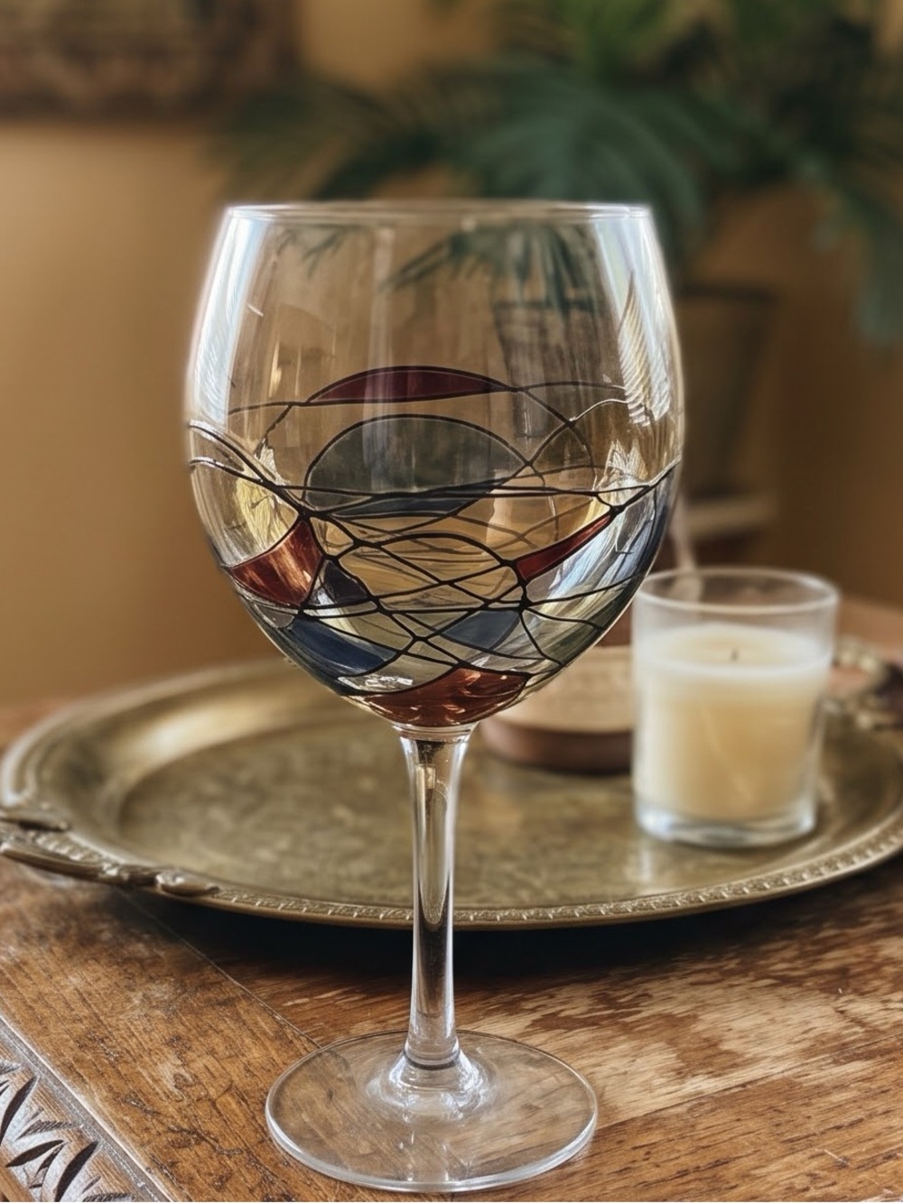 Hand-Blown Decorative Glass Vase with Multicolor Swirl Design